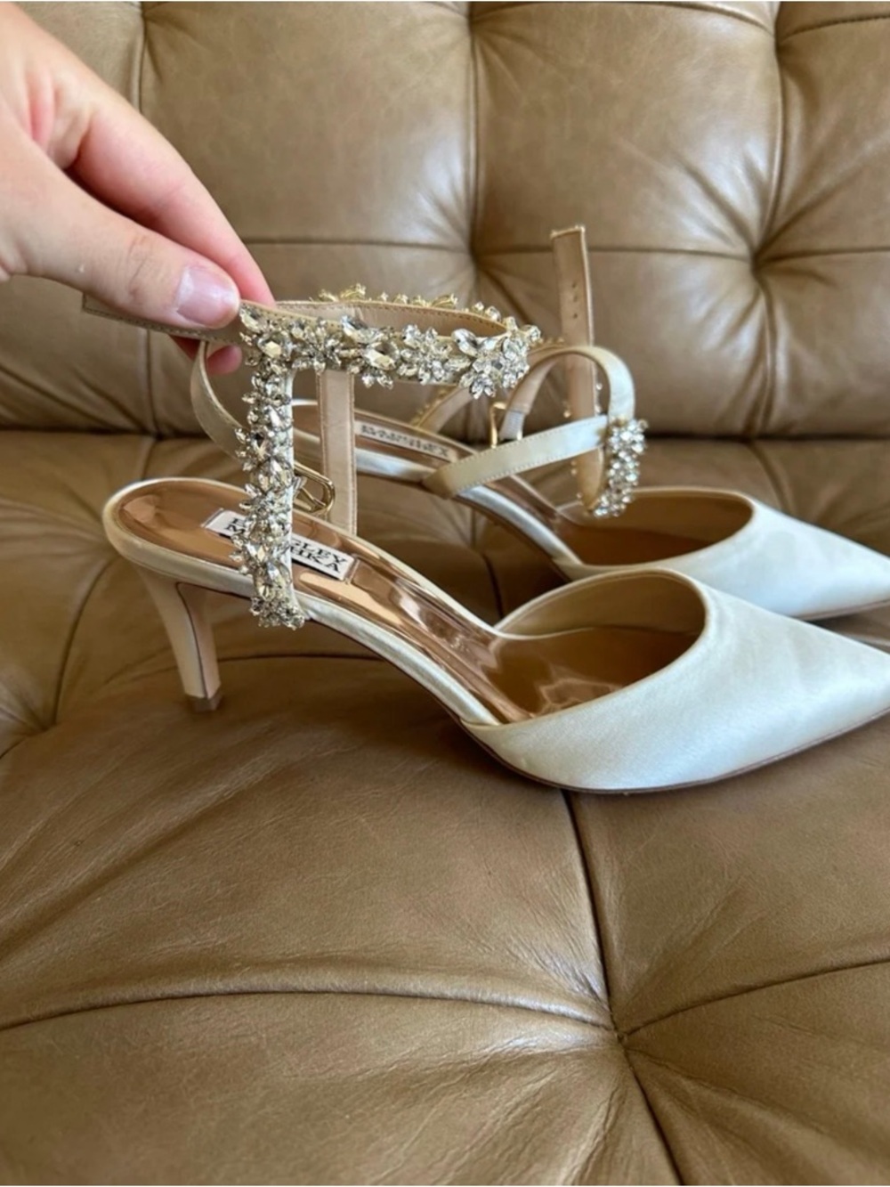 Badgley Mischka Ivory Satin Slingback Heels - Picture 2 of 3